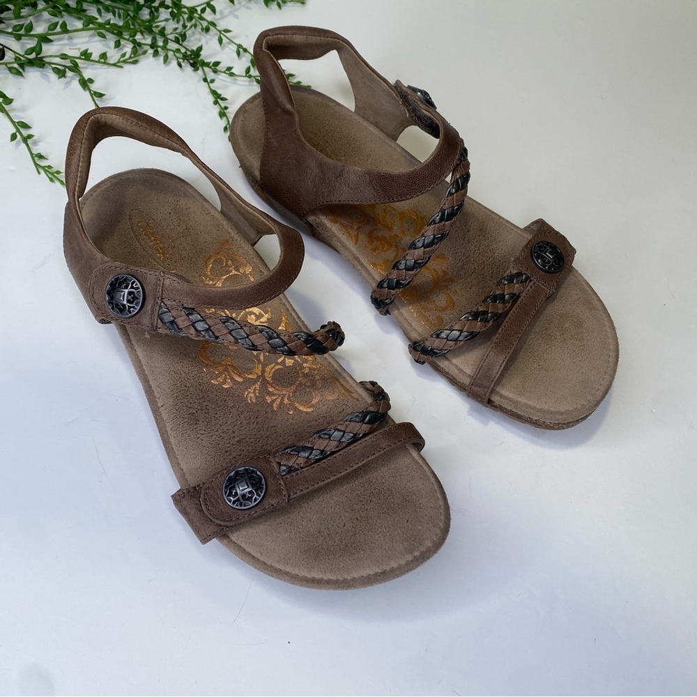 Aetrex Jillian Braided Quarter Strap Sandal in Bronze Size 9 - Picture 3 of 11